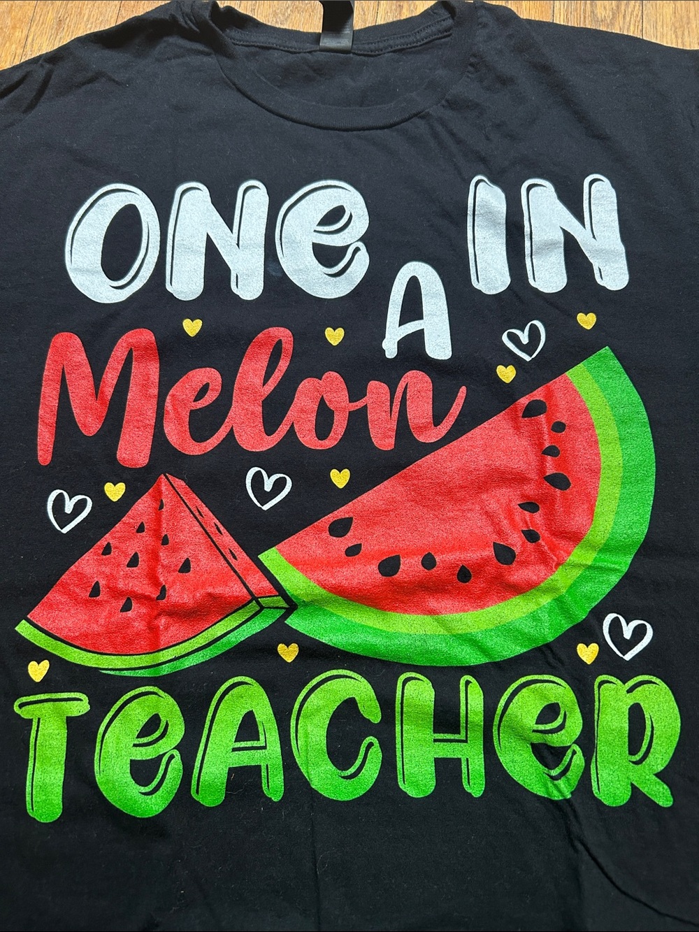 One in a Melon Teacher T-Shirt - Black with Red & Green Watermelon Graphic